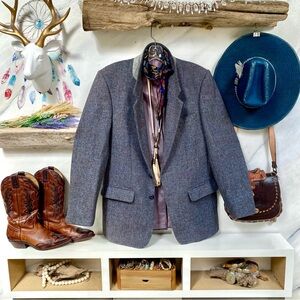 Boyfriend Scottish HARRIS TWEED wool boho blazer w equestrian cottage cabin vibe